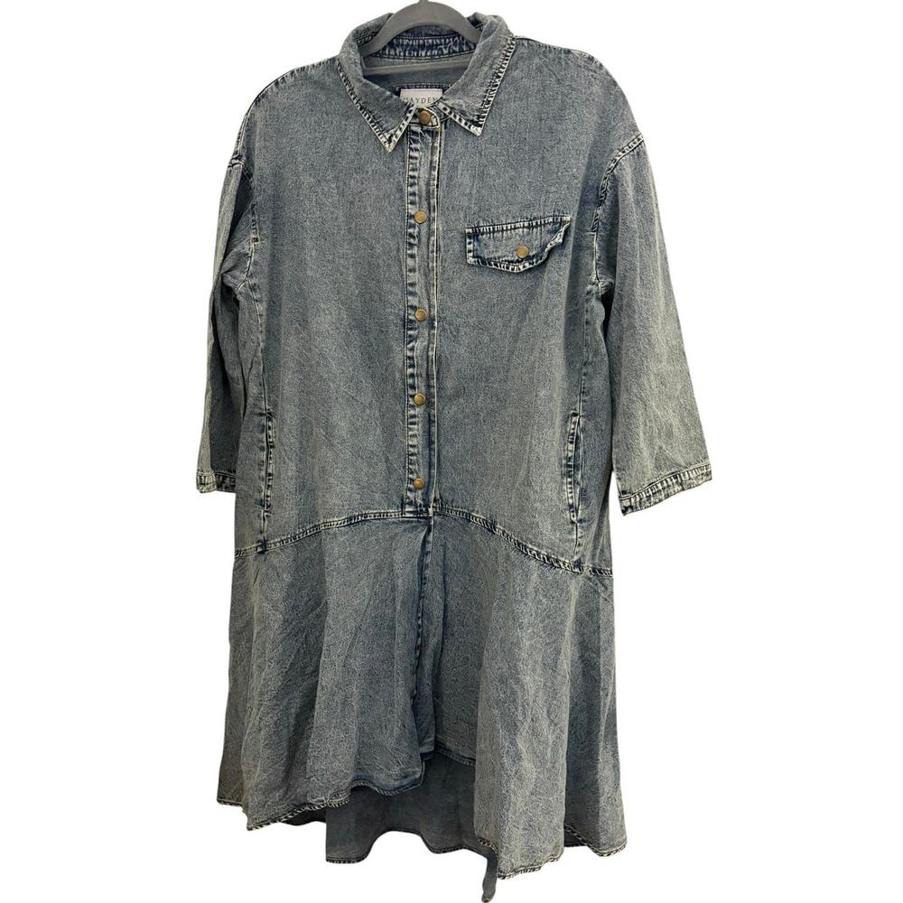 Hayden Denim Tunic Dress Light Wash Button Up NEW Pockets Boho Comfort Oversized